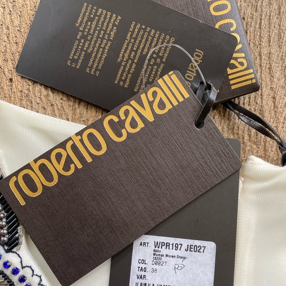 Roberto Cavalli Dress beaded white black evening cocktail dress sz 38 - Picture 5 of 9